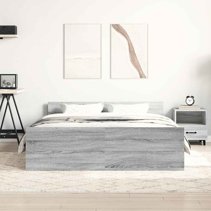 sengeramme med sengegavl og fodgærde 150x200 cm grå sonoma-eg