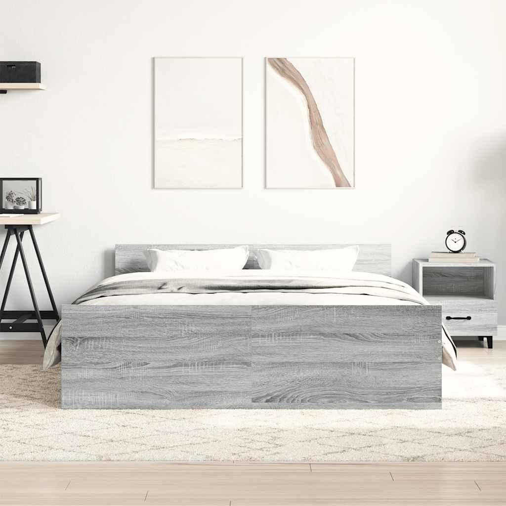 sengeramme med sengegavl og fodgærde 150x200 cm grå sonoma-eg
