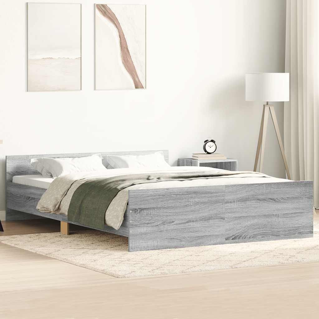 sengeramme med sengegavl og fodgærde 150x200 cm grå sonoma-eg