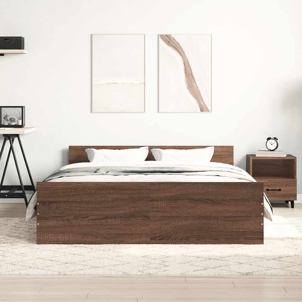 sengeramme med sengegavl og fodgærde 150x200 cm brunt egetræ