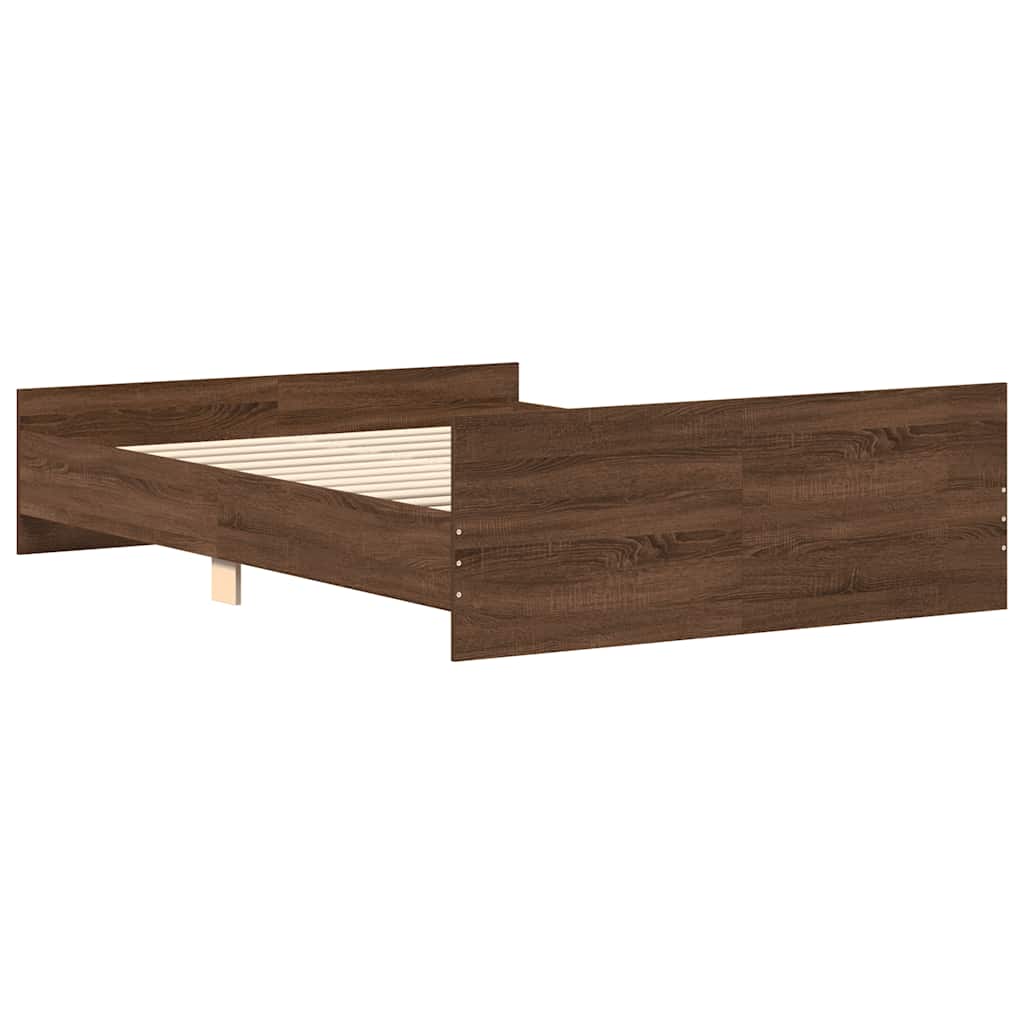 sengeramme med sengegavl og fodgærde 150x200 cm brunt egetræ