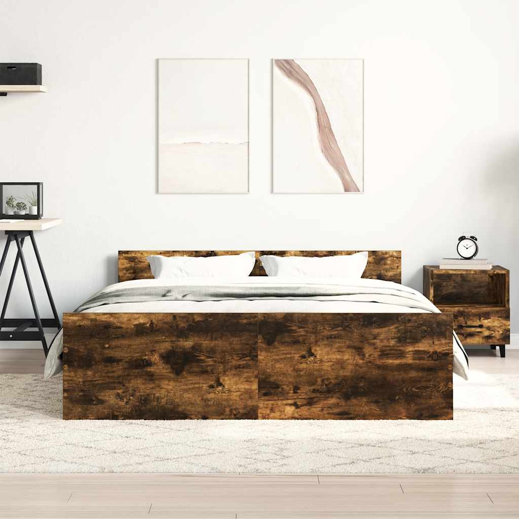 sengeramme med sengegavl og fodgærde 120x190 cm røget egetræ