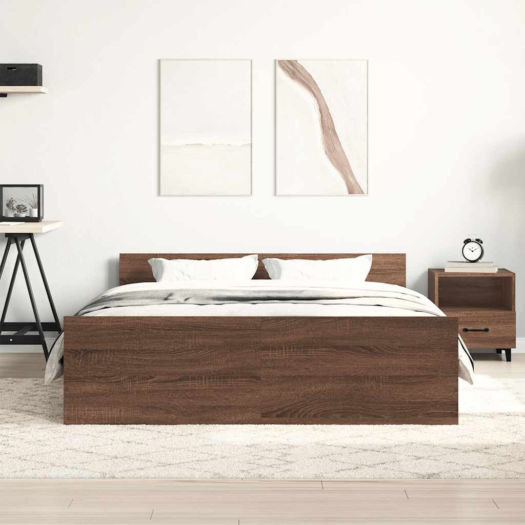 sengeramme med sengegavl og fodgærde 120x190 cm brunt egetræ