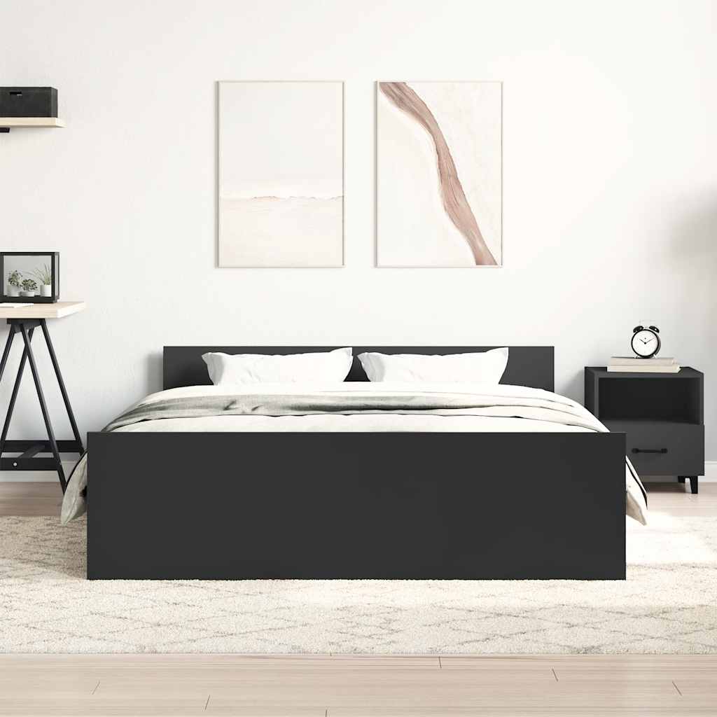 sengeramme med sengegavl og fodgærde 140x190 cm sort