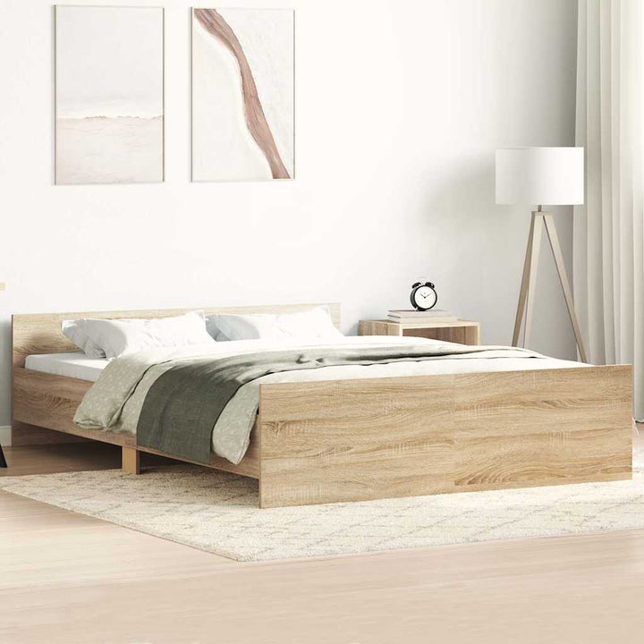 sengeramme med sengegavl og fodgærde 140x190 cm sonoma-eg