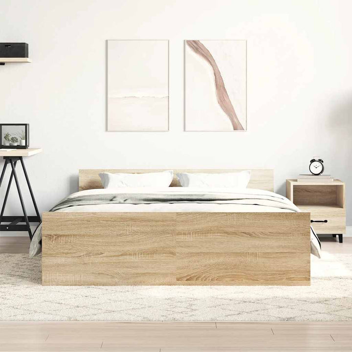 sengeramme med sengegavl og fodgærde 135x190 cm sonoma-eg