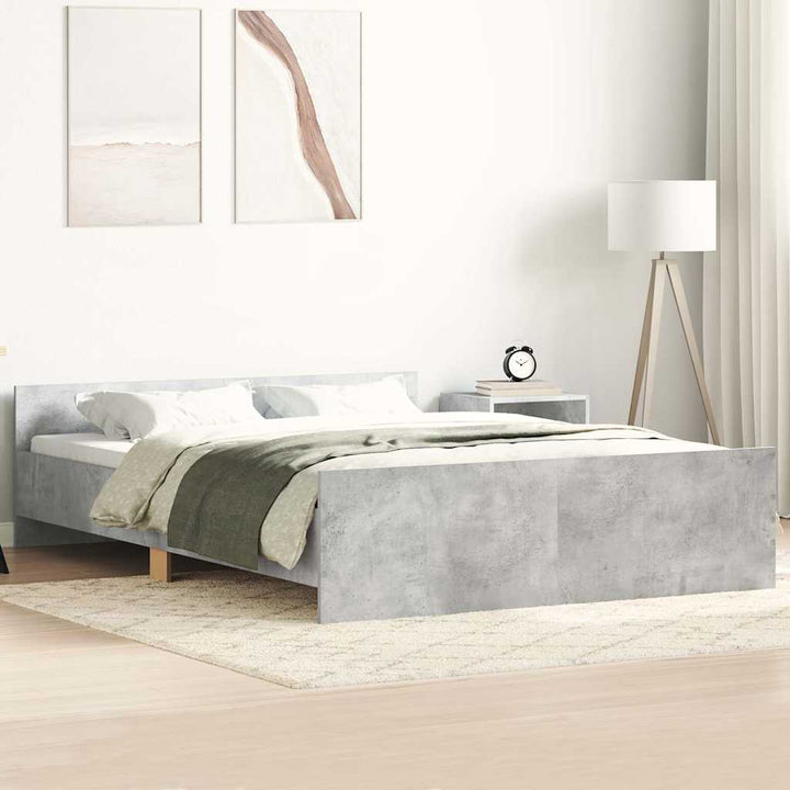 sengeramme med sengegavl og fodgærde 135x190 cm betongrå