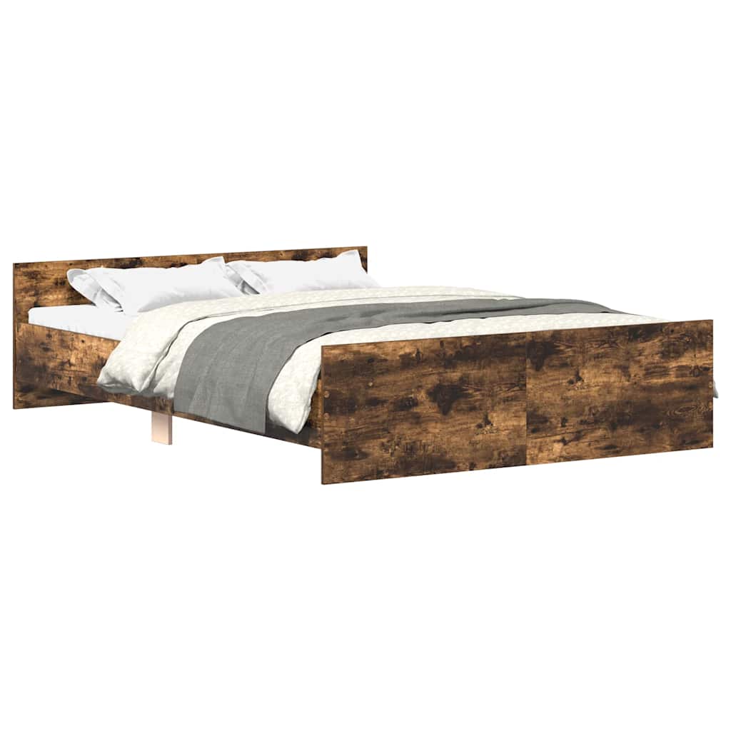 sengeramme med sengegavl og fodgærde 135x190 cm røget egetræ