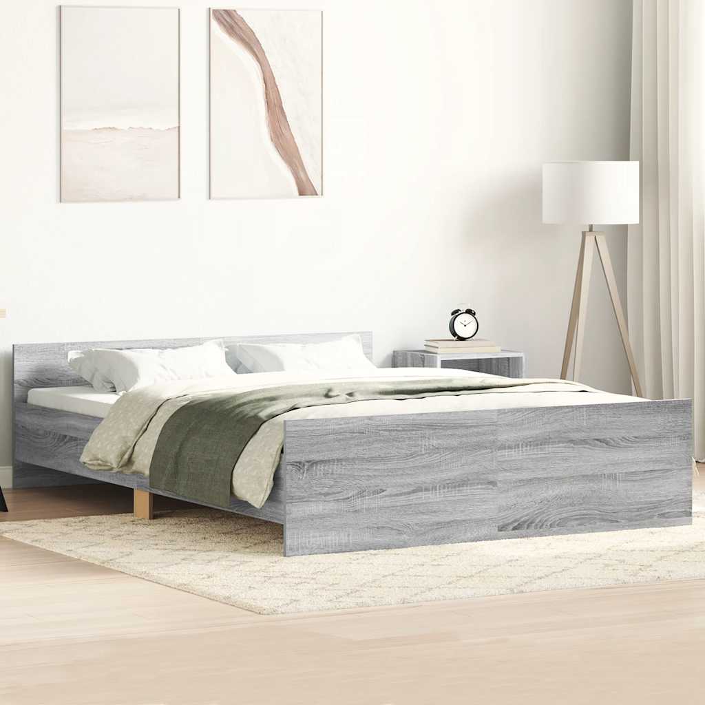 sengeramme med sengegavl og fodgærde 135x190 cm grå sonoma-eg
