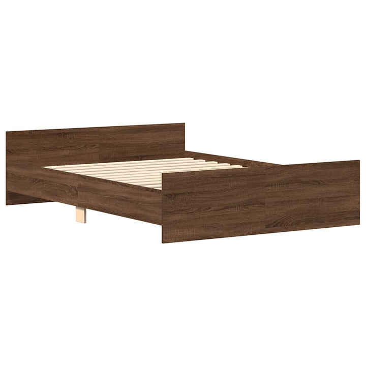 sengeramme med sengegavl og fodgærde 135x190 cm brunt egetræ