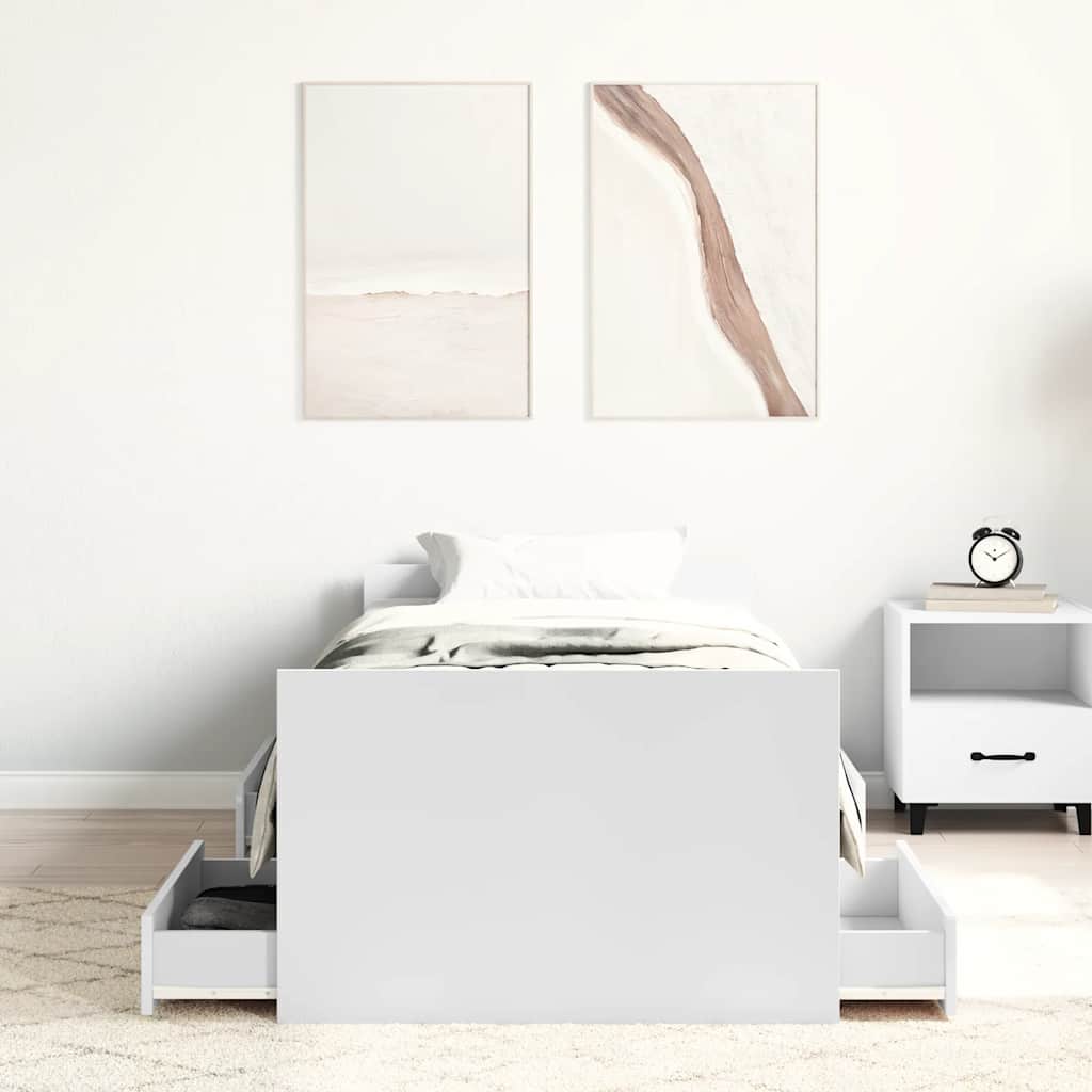 sengeramme med sengegavl og fodgærde 100x200 cm hvid