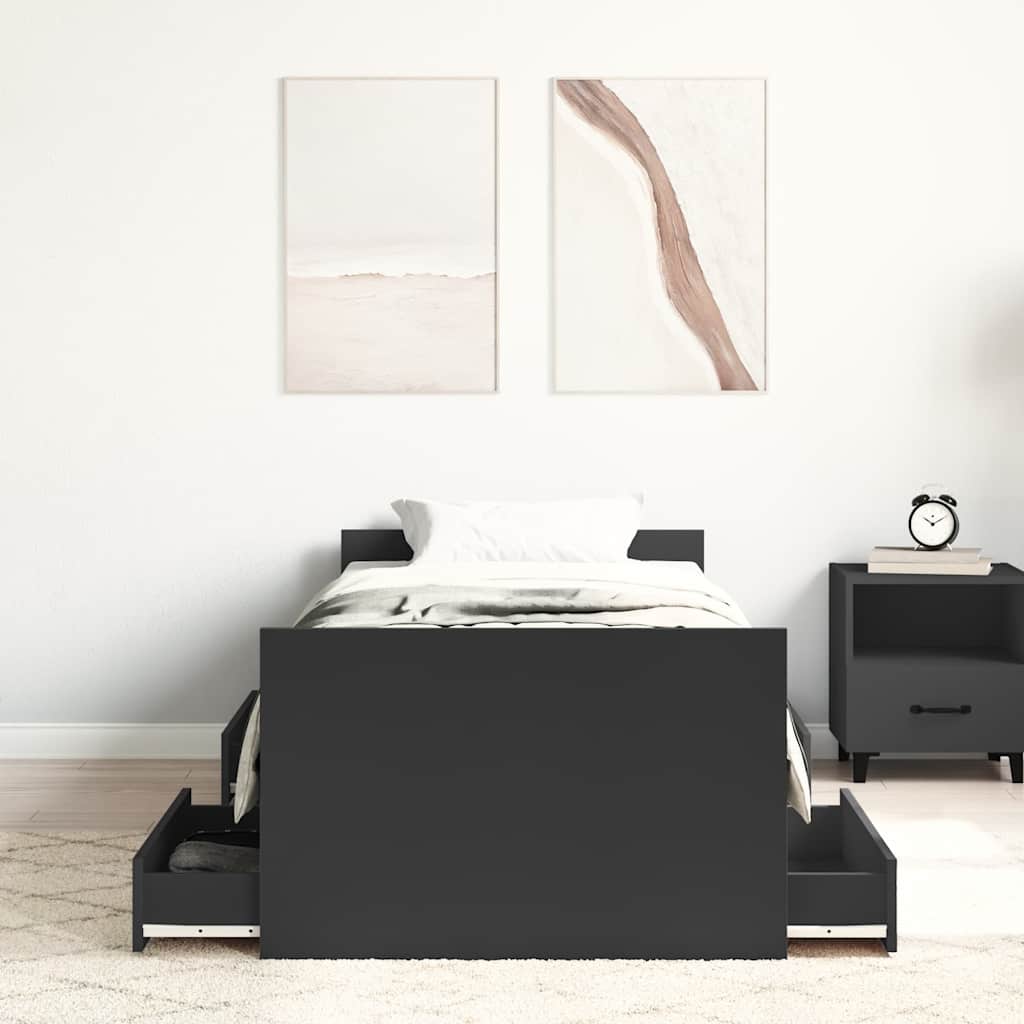 sengeramme med sengegavl og fodgærde 90x200 cm sort