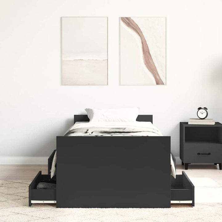 sengeramme med sengegavl og fodgærde 90x200 cm sort