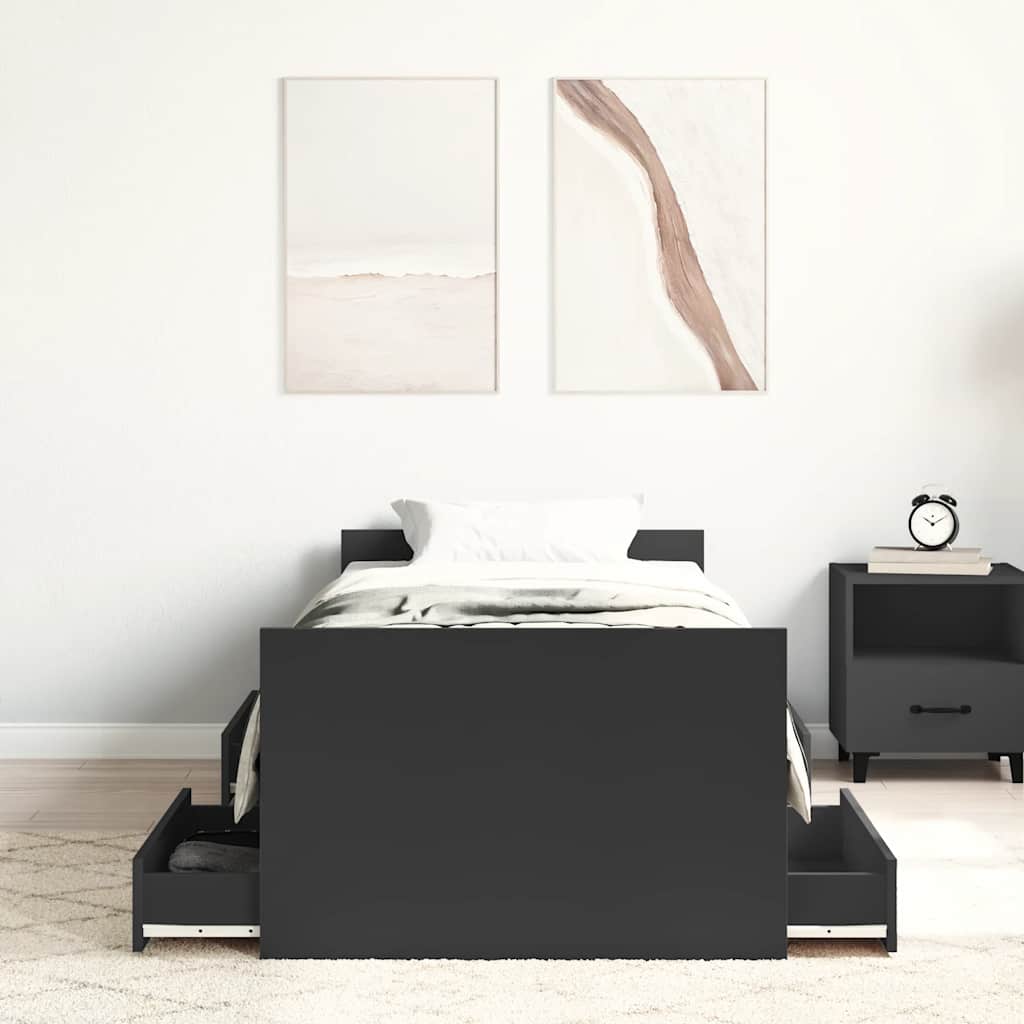 sengeramme med sengegavl og fodgærde 90x200 cm sort