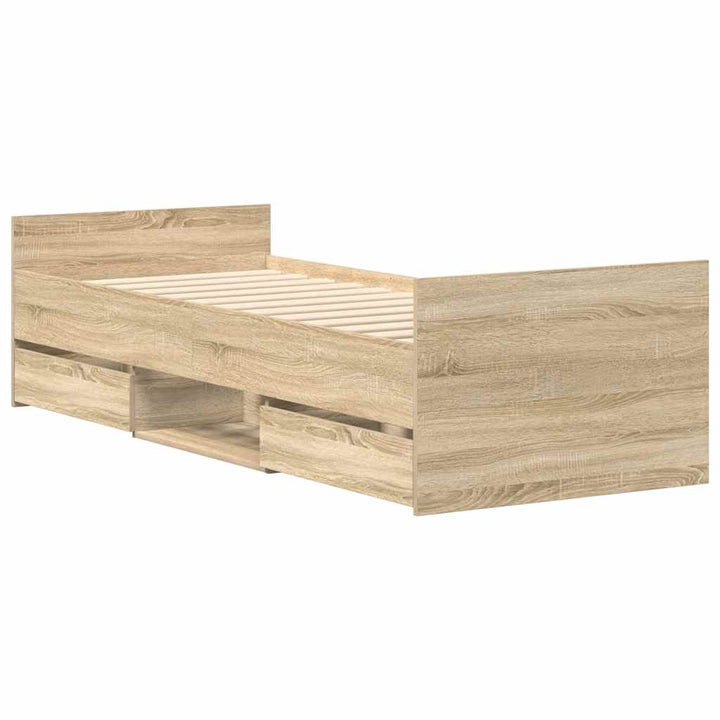 sengeramme med sengegavl og fodgærde 90x200 cm sonoma-eg