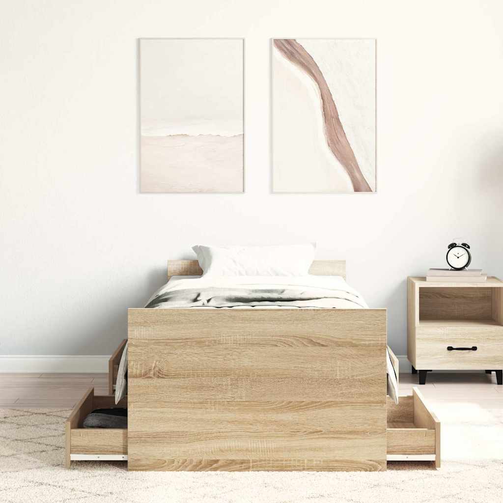 sengeramme med sengegavl og fodgærde 90x200 cm sonoma-eg