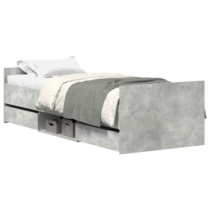 sengeramme med sengegavl og fodgærde 90x200 cm betongrå