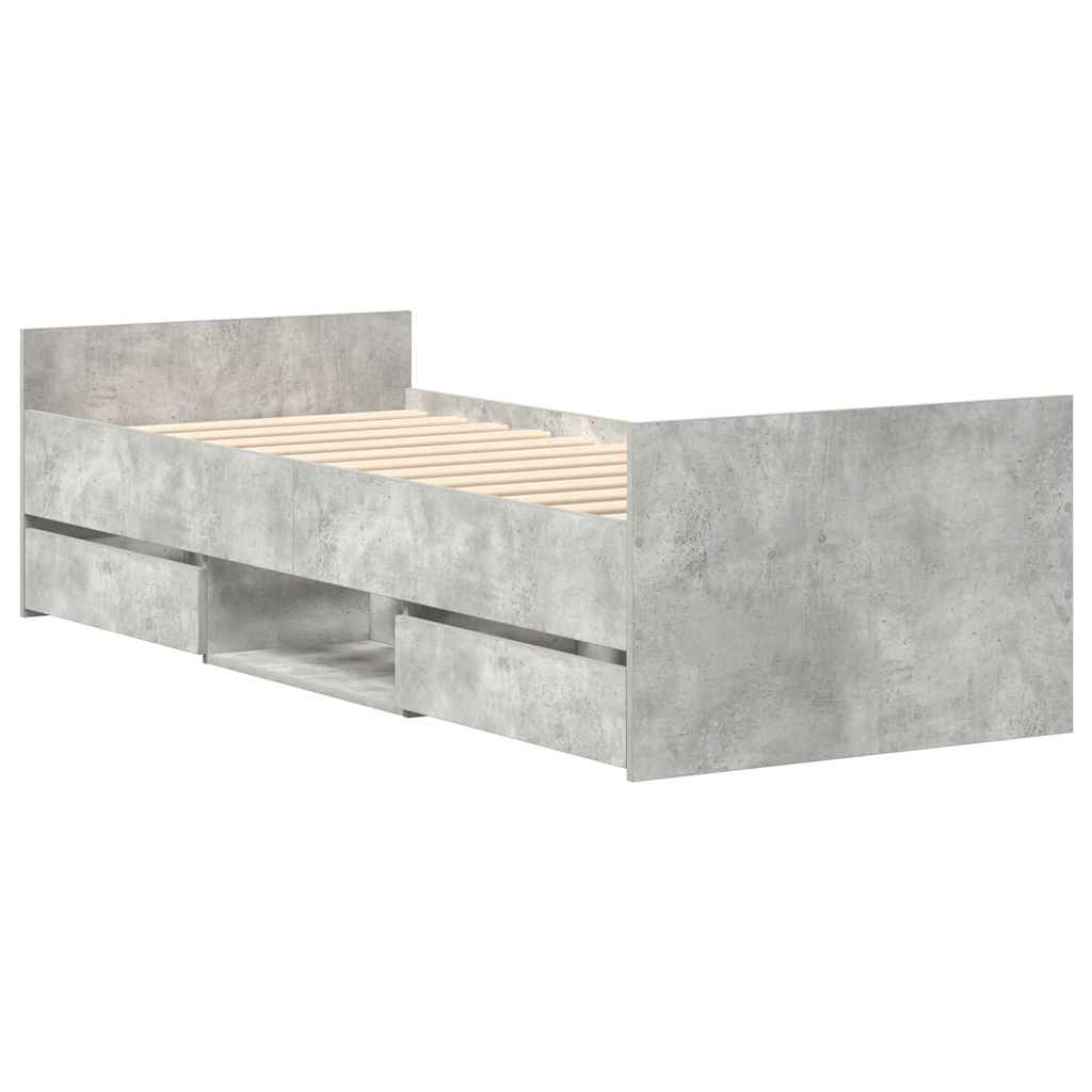 sengeramme med sengegavl og fodgærde 90x200 cm betongrå