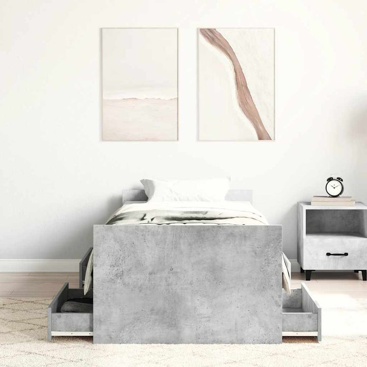 sengeramme med sengegavl og fodgærde 90x200 cm betongrå