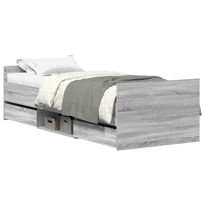 sengeramme med sengegavl og fodgærde 90x200 cm grå sonoma-eg