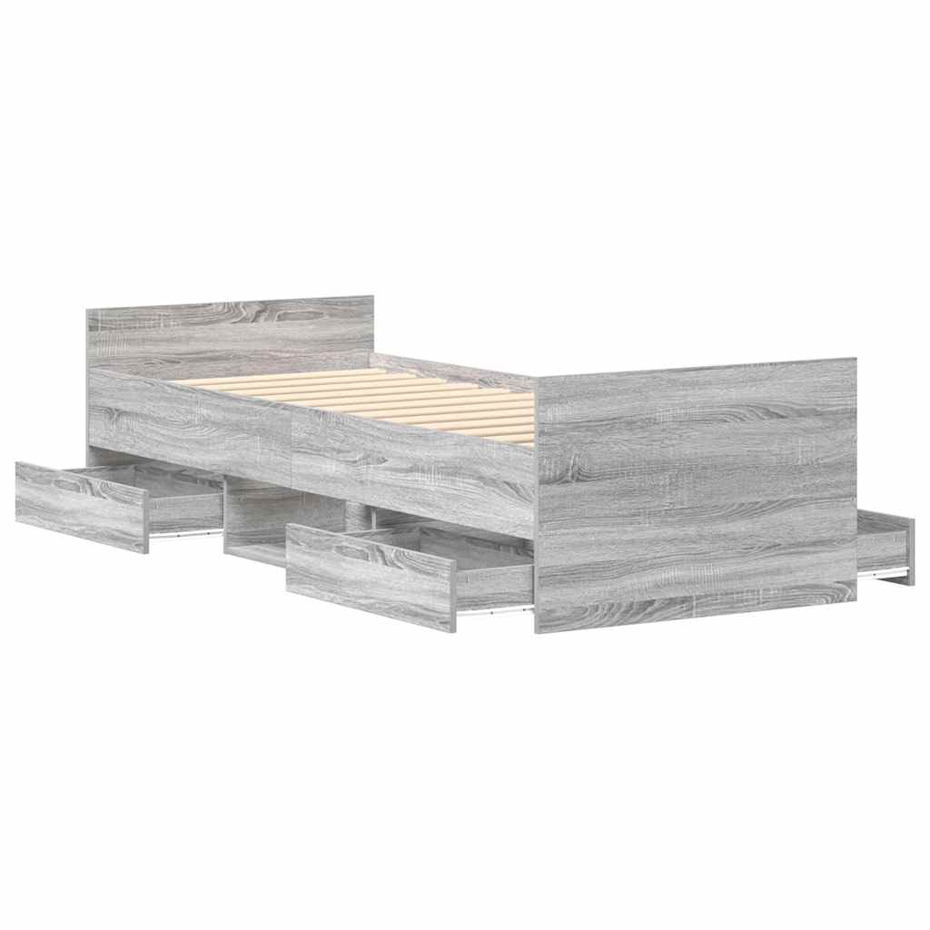 sengeramme med sengegavl og fodgærde 90x200 cm grå sonoma-eg