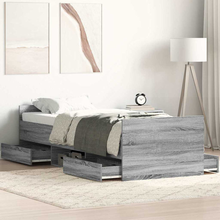 sengeramme med sengegavl og fodgærde 90x200 cm grå sonoma-eg