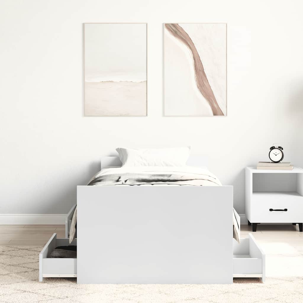 sengeramme med sengegavl og fodgærde 90x190 cm hvid