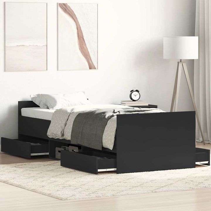 sengeramme med sengegavl og fodgærde 90x190 cm sort