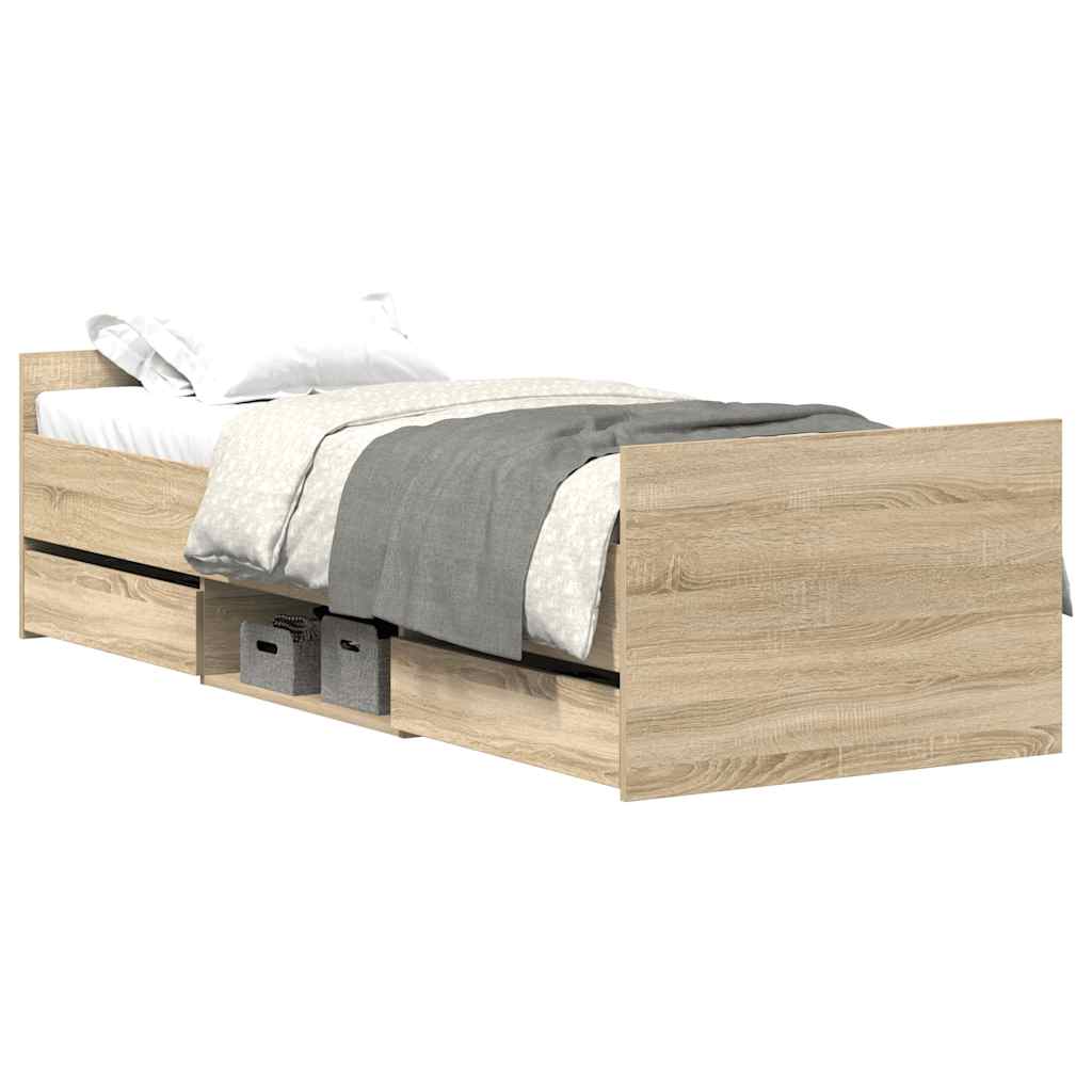 sengeramme med sengegavl og fodgærde 90x190 cm sonoma-eg
