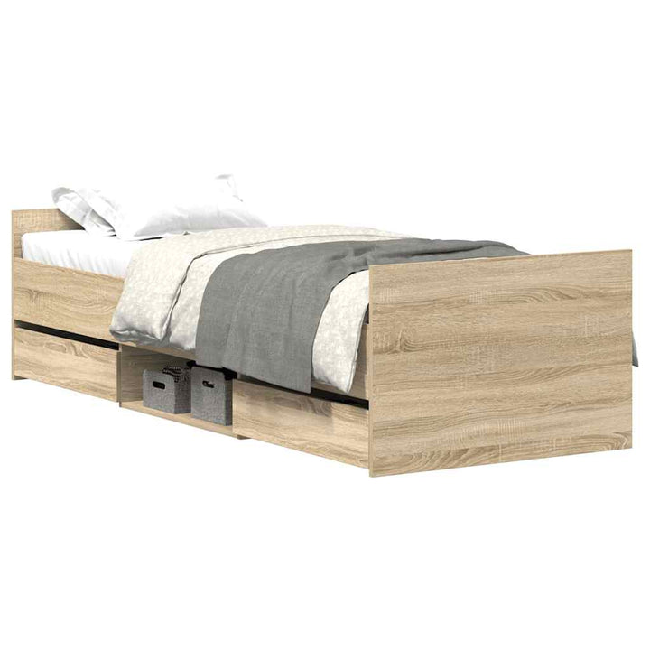 sengeramme med sengegavl og fodgærde 90x190 cm sonoma-eg