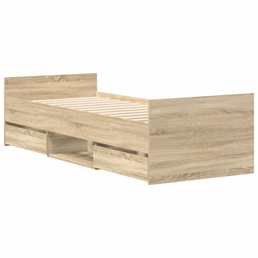 sengeramme med sengegavl og fodgærde 90x190 cm sonoma-eg