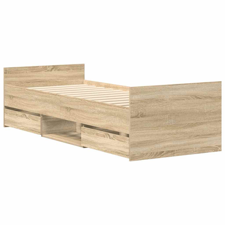 sengeramme med sengegavl og fodgærde 90x190 cm sonoma-eg