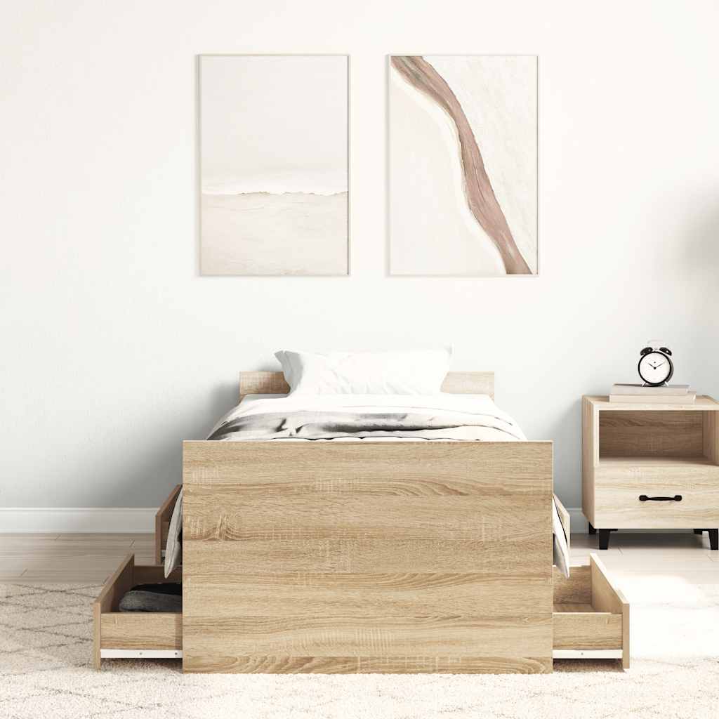 sengeramme med sengegavl og fodgærde 90x190 cm sonoma-eg