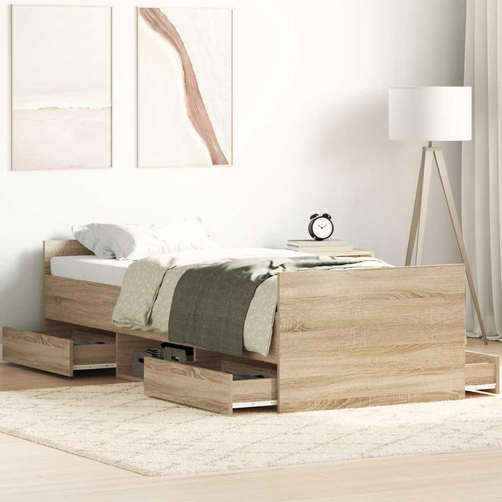 sengeramme med sengegavl og fodgærde 90x190 cm sonoma-eg