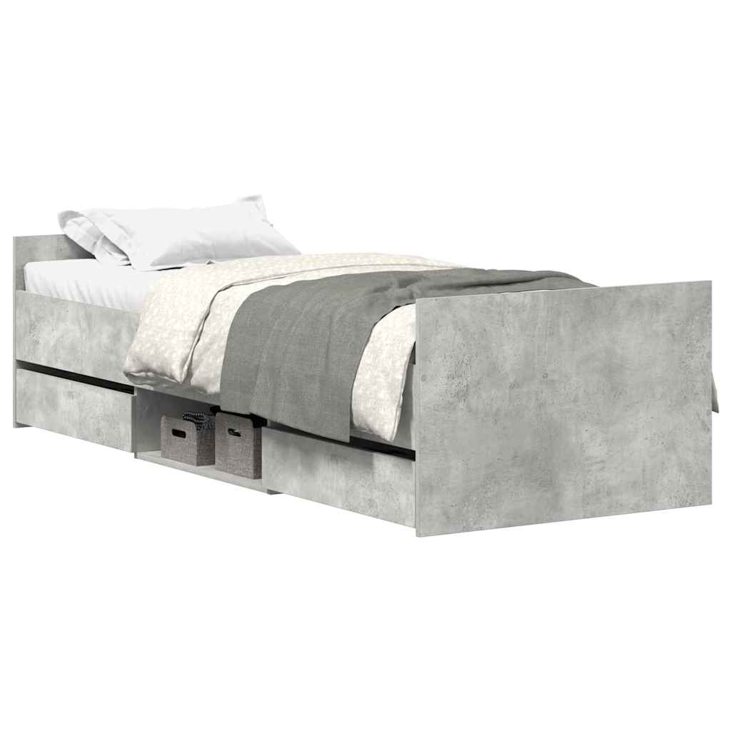 sengeramme med sengegavl og fodgærde 90x190 cm betongrå