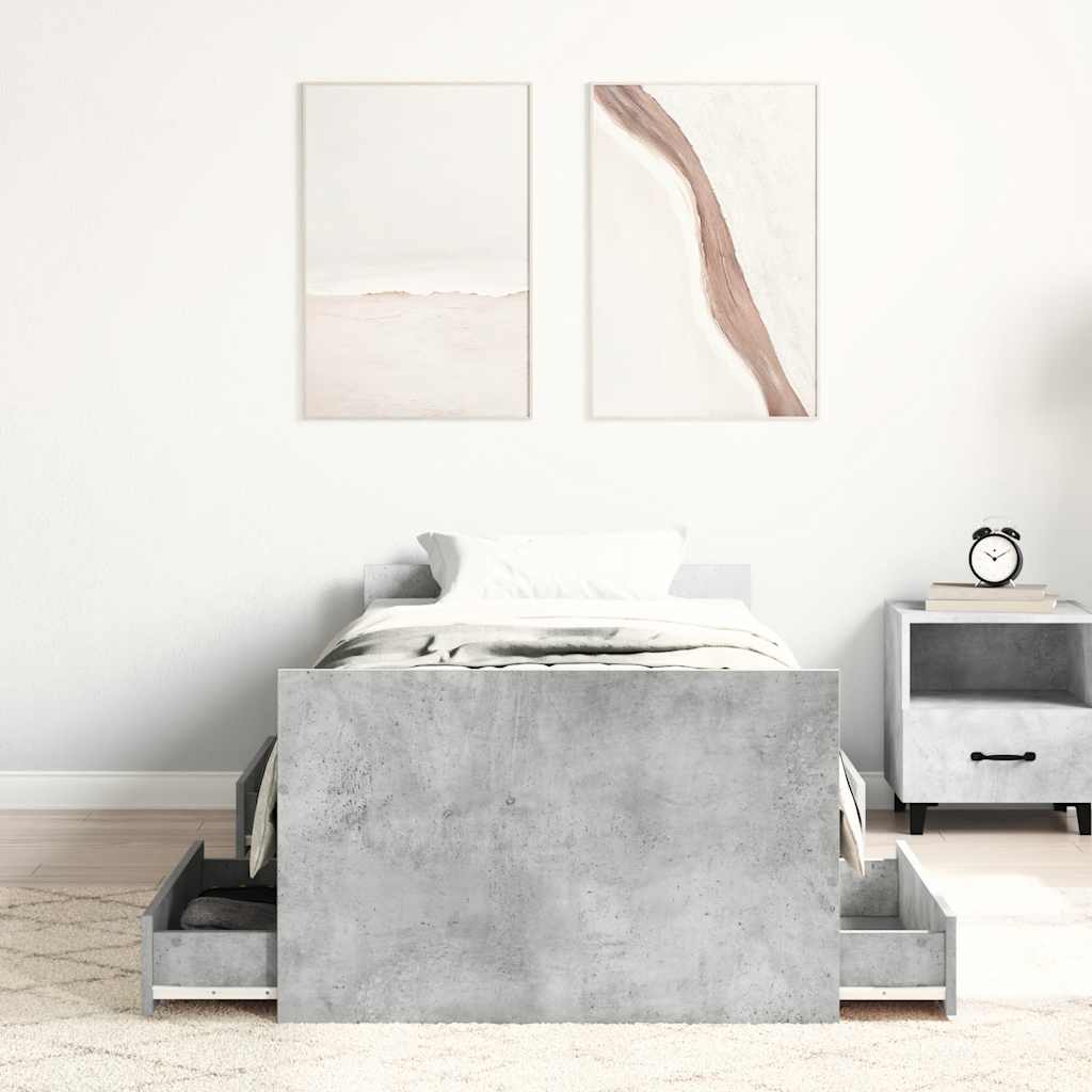 sengeramme med sengegavl og fodgærde 90x190 cm betongrå