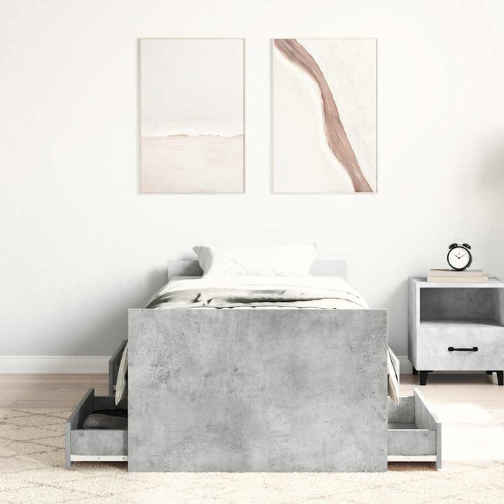 sengeramme med sengegavl og fodgærde 90x190 cm betongrå