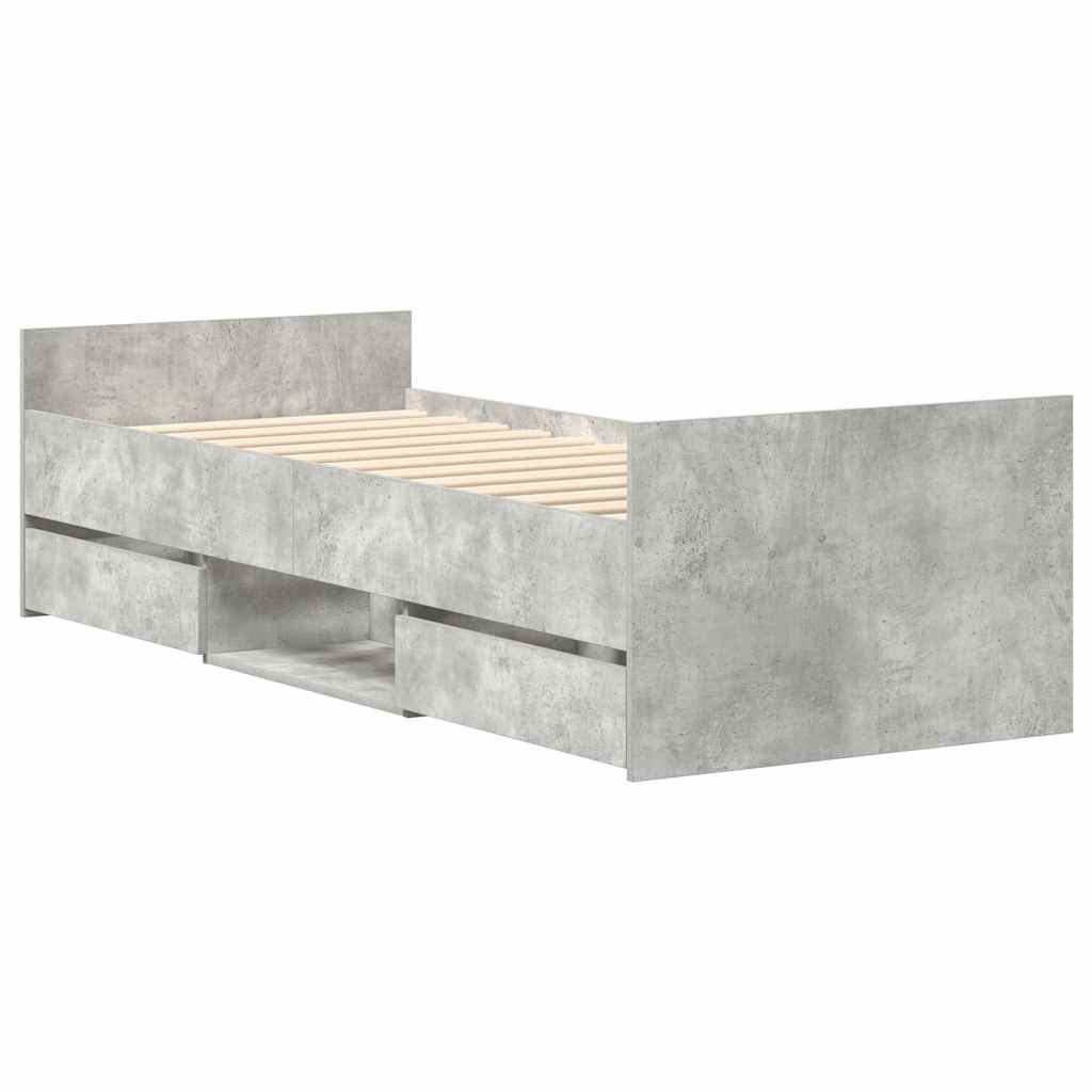 sengeramme med sengegavl og fodgærde 90x190 cm betongrå