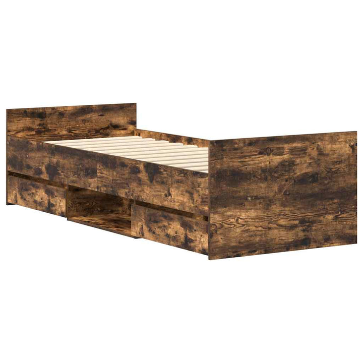 sengeramme med sengegavl og fodgærde 90x190 cm røget egetræ