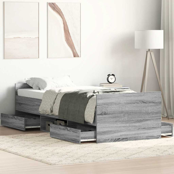 sengeramme med sengegavl og fodgærde 90x190 cm grå sonoma-eg
