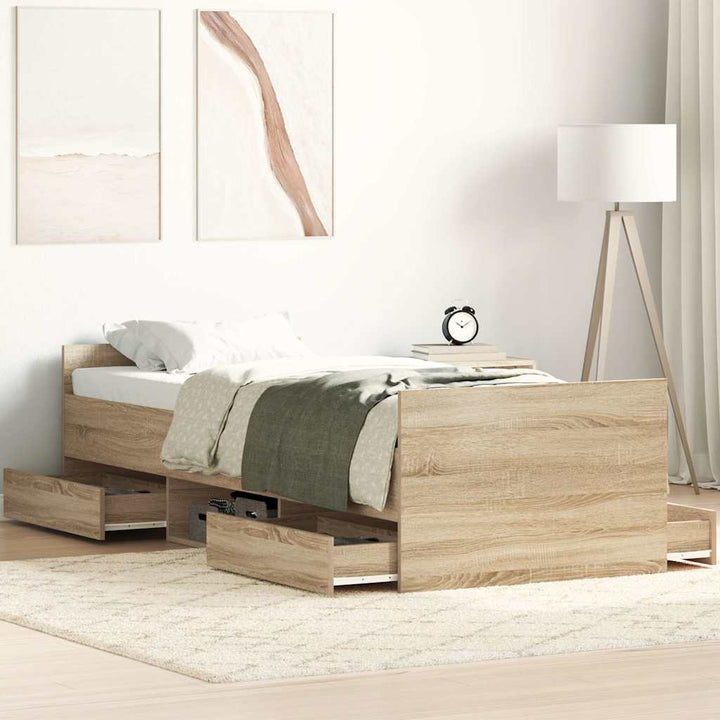 sengeramme med sengegavl og fodgærde 75x190 cm sonoma-eg