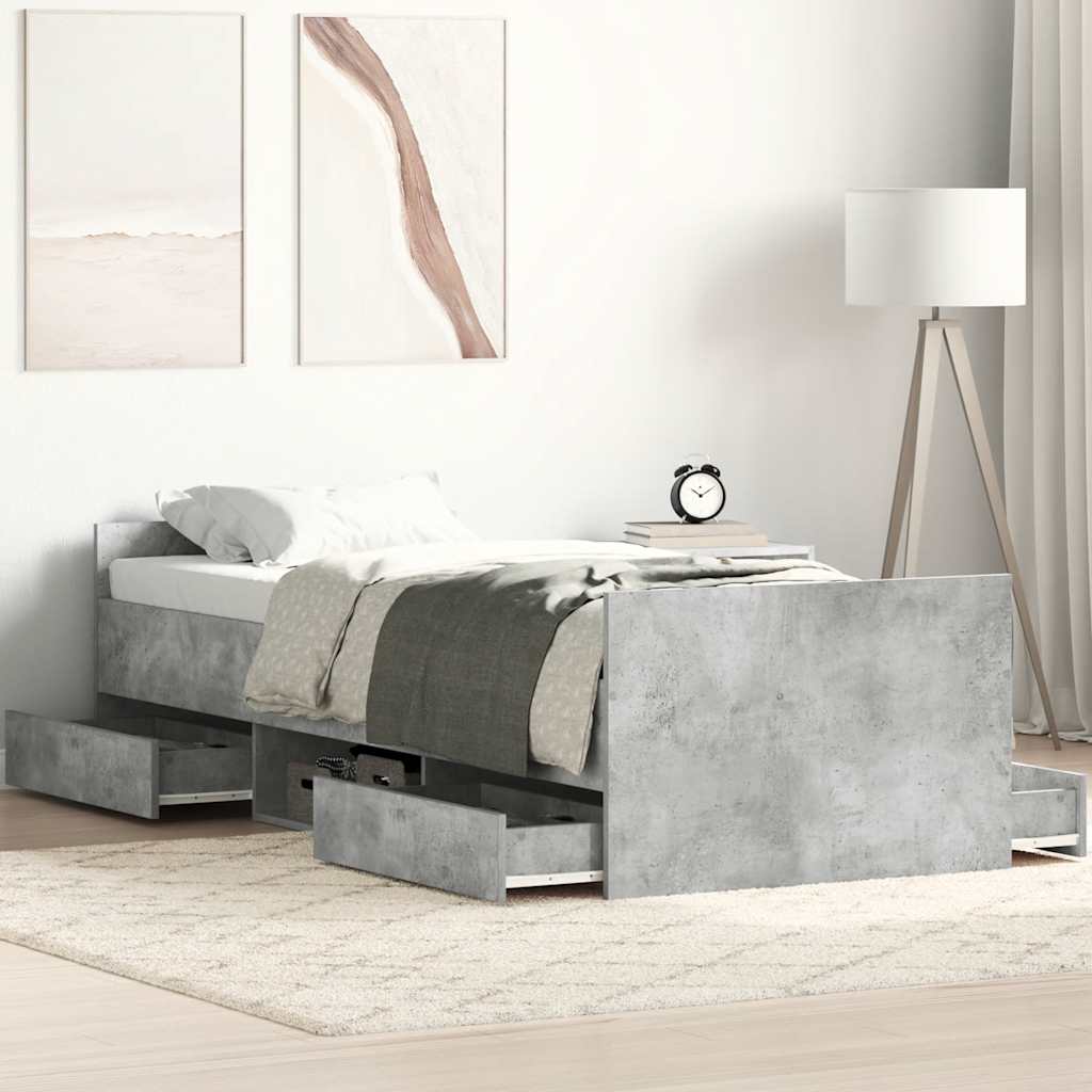 sengeramme med sengegavl og fodgærde 75x190 cm betongrå