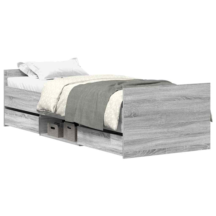 sengeramme med sengegavl og fodgærde 75x190 cm grå sonoma-eg