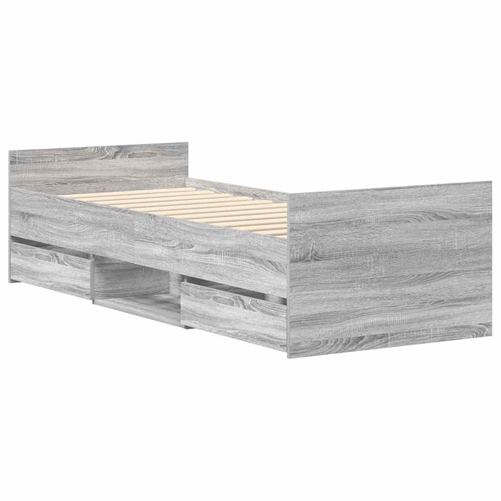 sengeramme med sengegavl og fodgærde 75x190 cm grå sonoma-eg