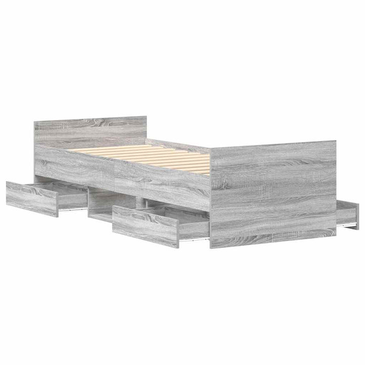 sengeramme med sengegavl og fodgærde 75x190 cm grå sonoma-eg
