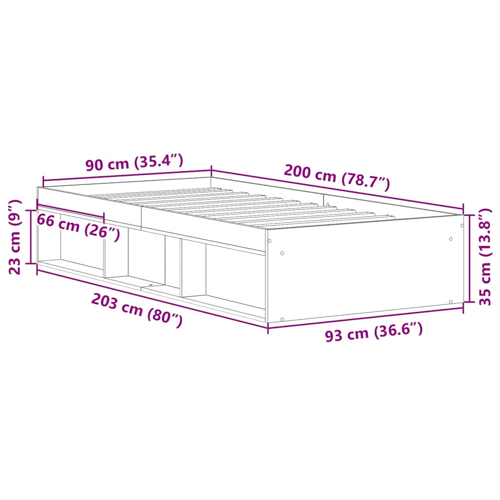 sengeramme 90x200 cm røget egetræsfarve