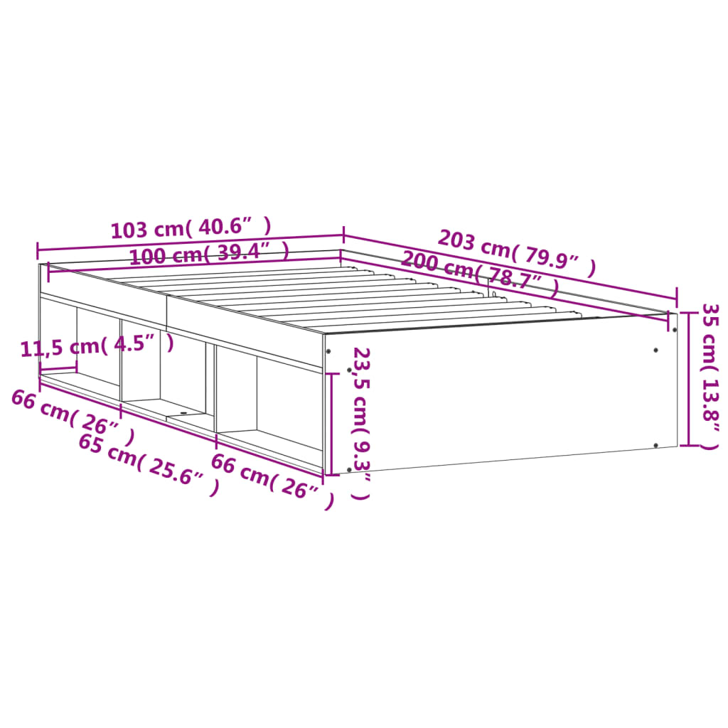 sengeramme 100x200 cm røget egetræsfarve