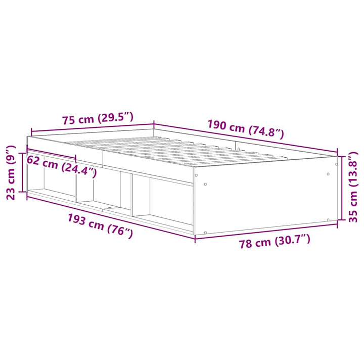 sengeramme 75x190 cm sort