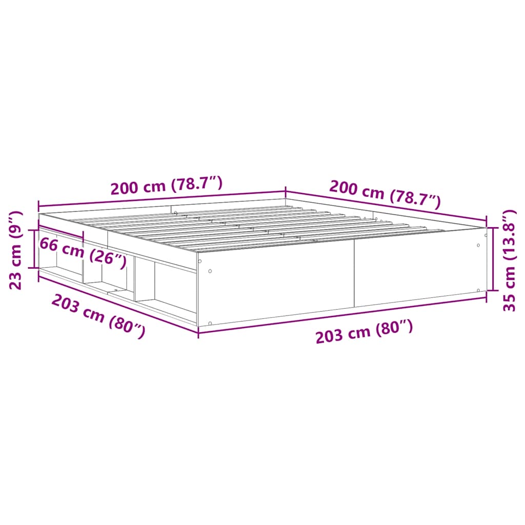 sengeramme 200x200 cm betongrå