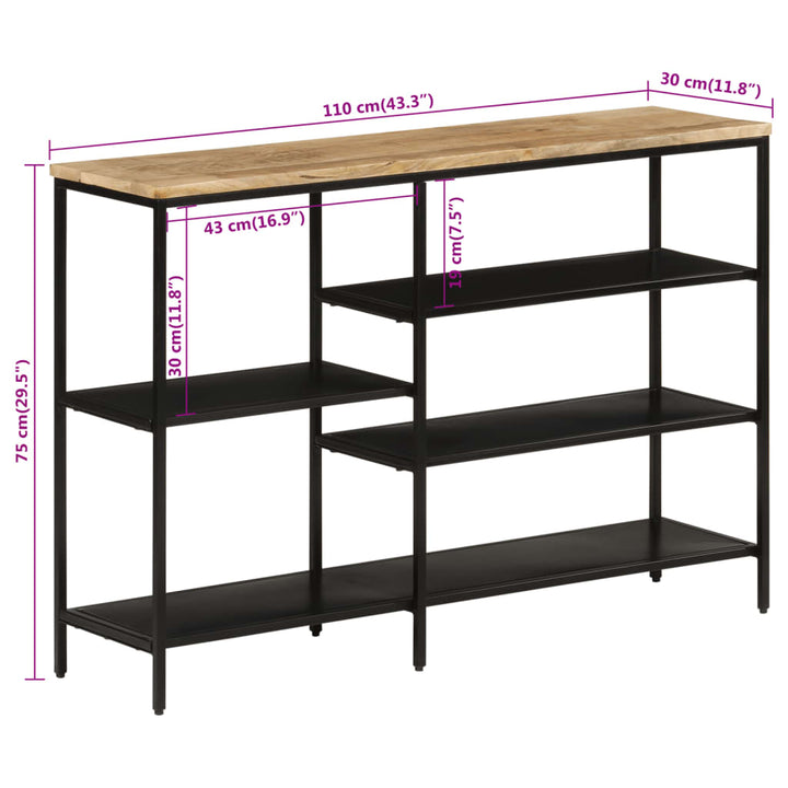 konsolbord 110x30x75 cm massivt ru mangotræ og jern
